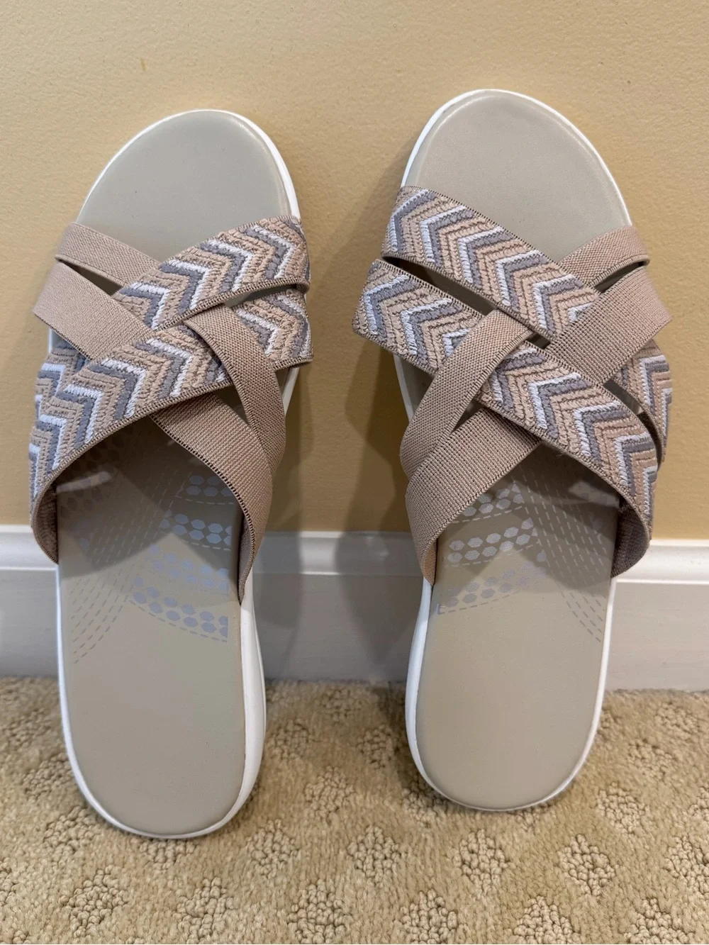 Women’s Beige Crisscross Slide Sandals - Comfortable Casual Wear